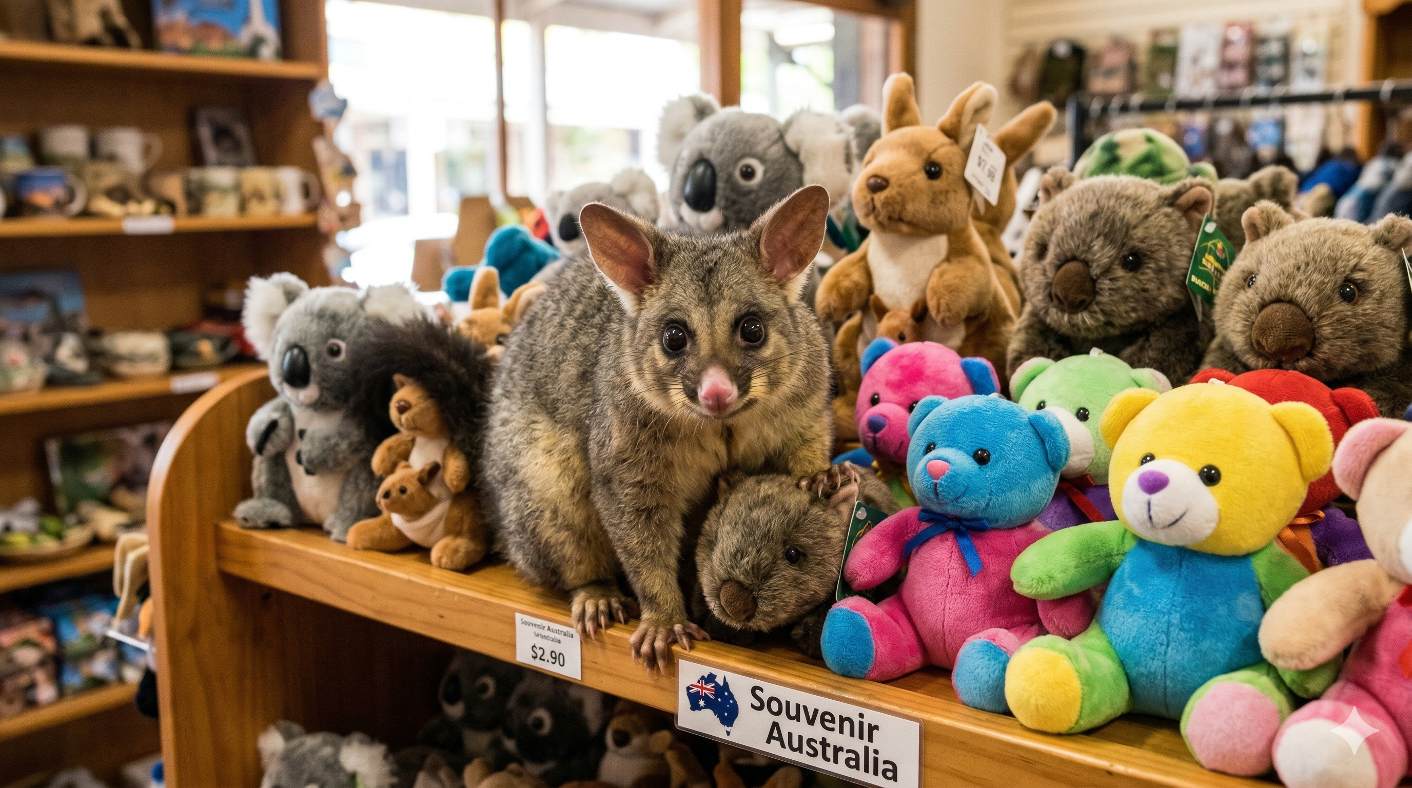 Brushtail possum in gift shop